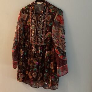 Floral Embroidered Sheer Blouse